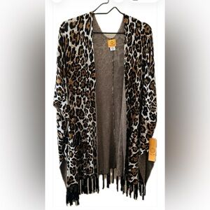 NWT Ruby Rd. Animal Print Fringe Cardigan